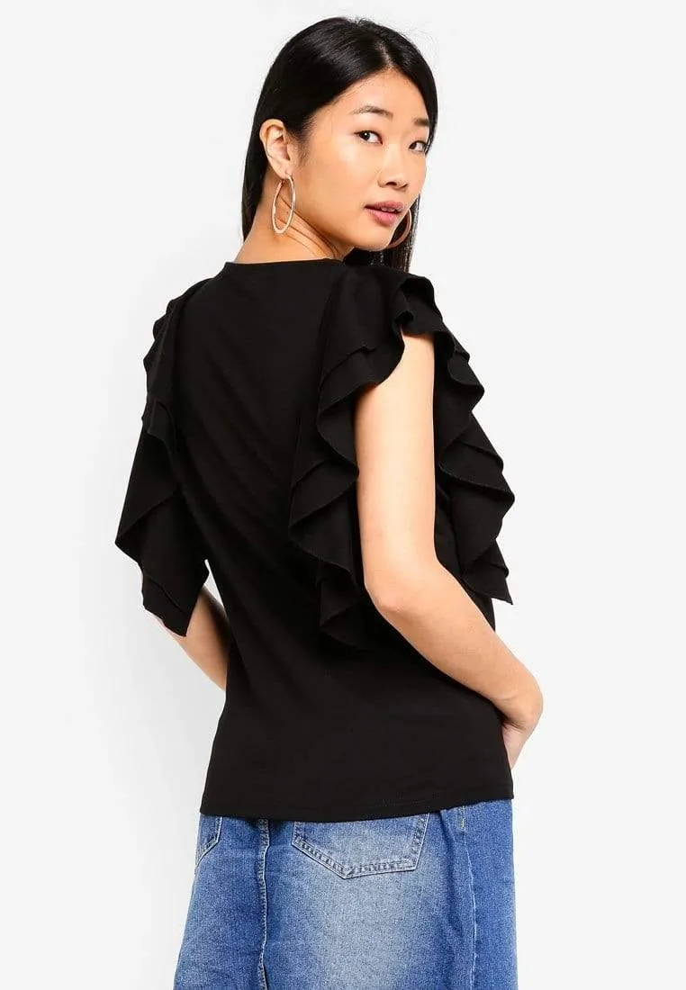 Ruffles Sleeves Crissy Black Nursing Top