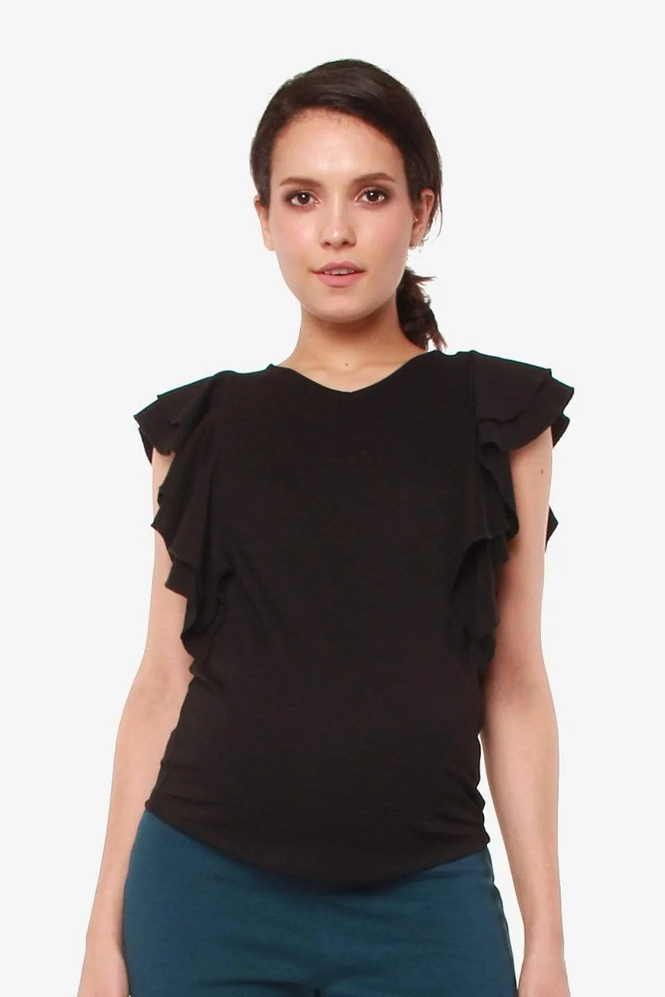 Ruffles Sleeves Crissy Black Nursing Top