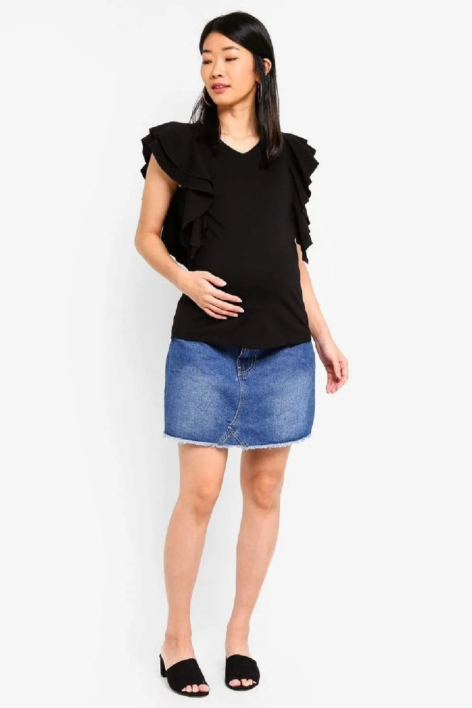 Ruffles Sleeves Crissy Black Nursing Top