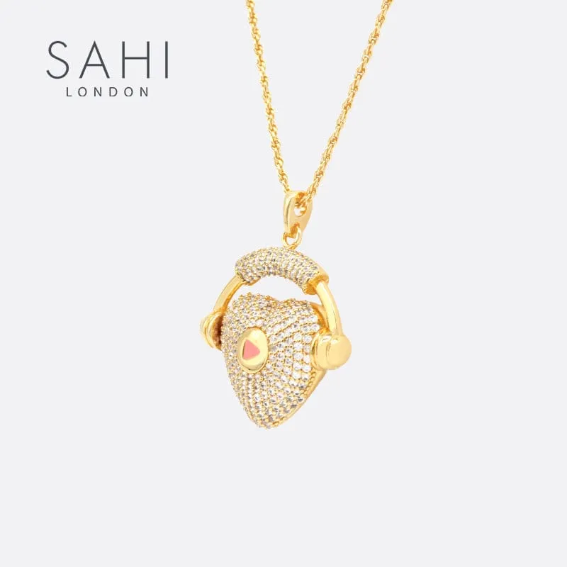 Sahi London Love Heart & Headphone Pendant Necklace