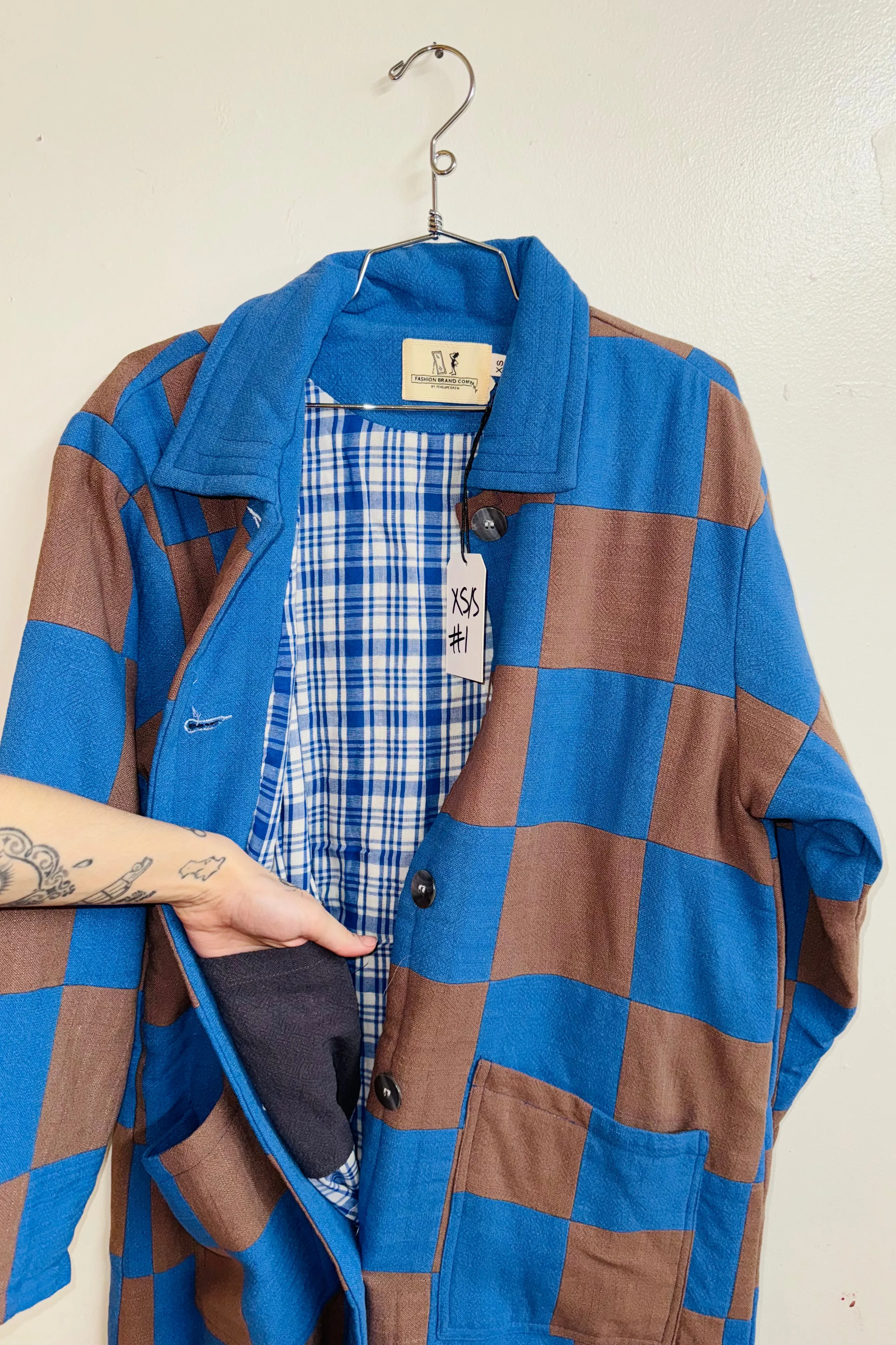 Scrap #1 Blue/Brown Chessboard Coat XS/S