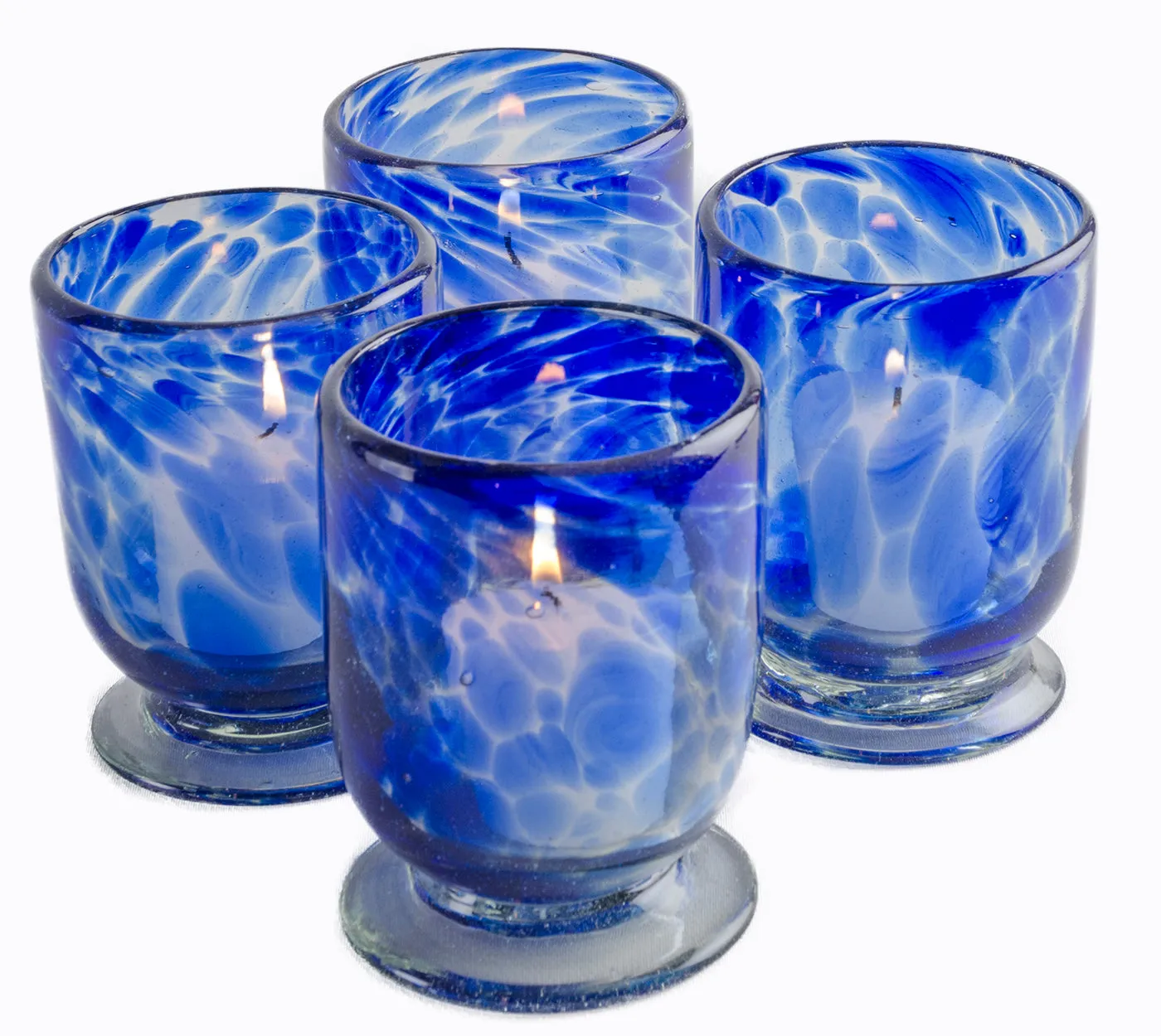 Sedona Votive Candle Display - Natural Glass With Cobalt Splash - Set of 4