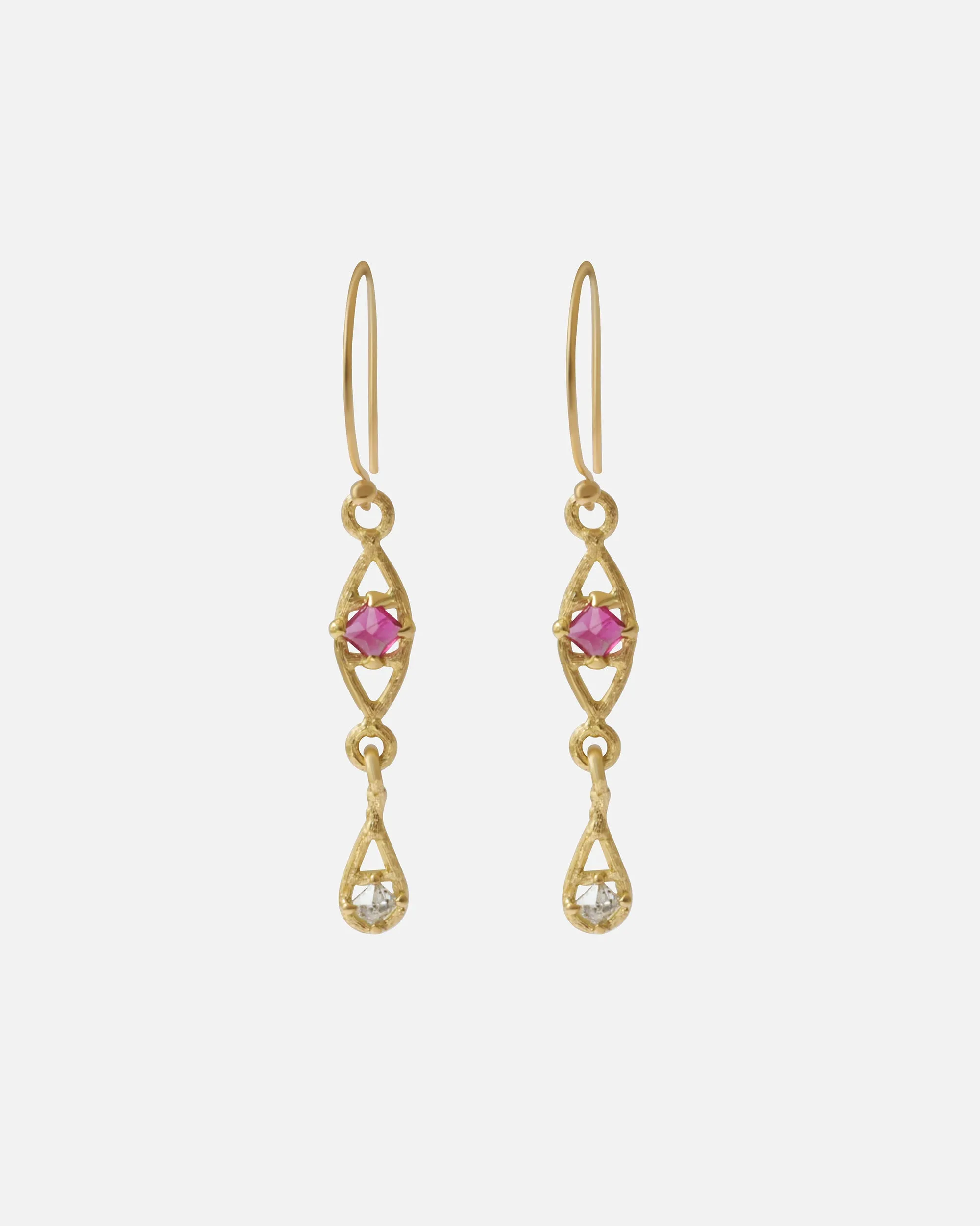 Silk / Pyramid Ruby Earrings