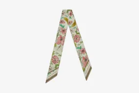 Silk Skinny Scarf - Floral Watercolour Print