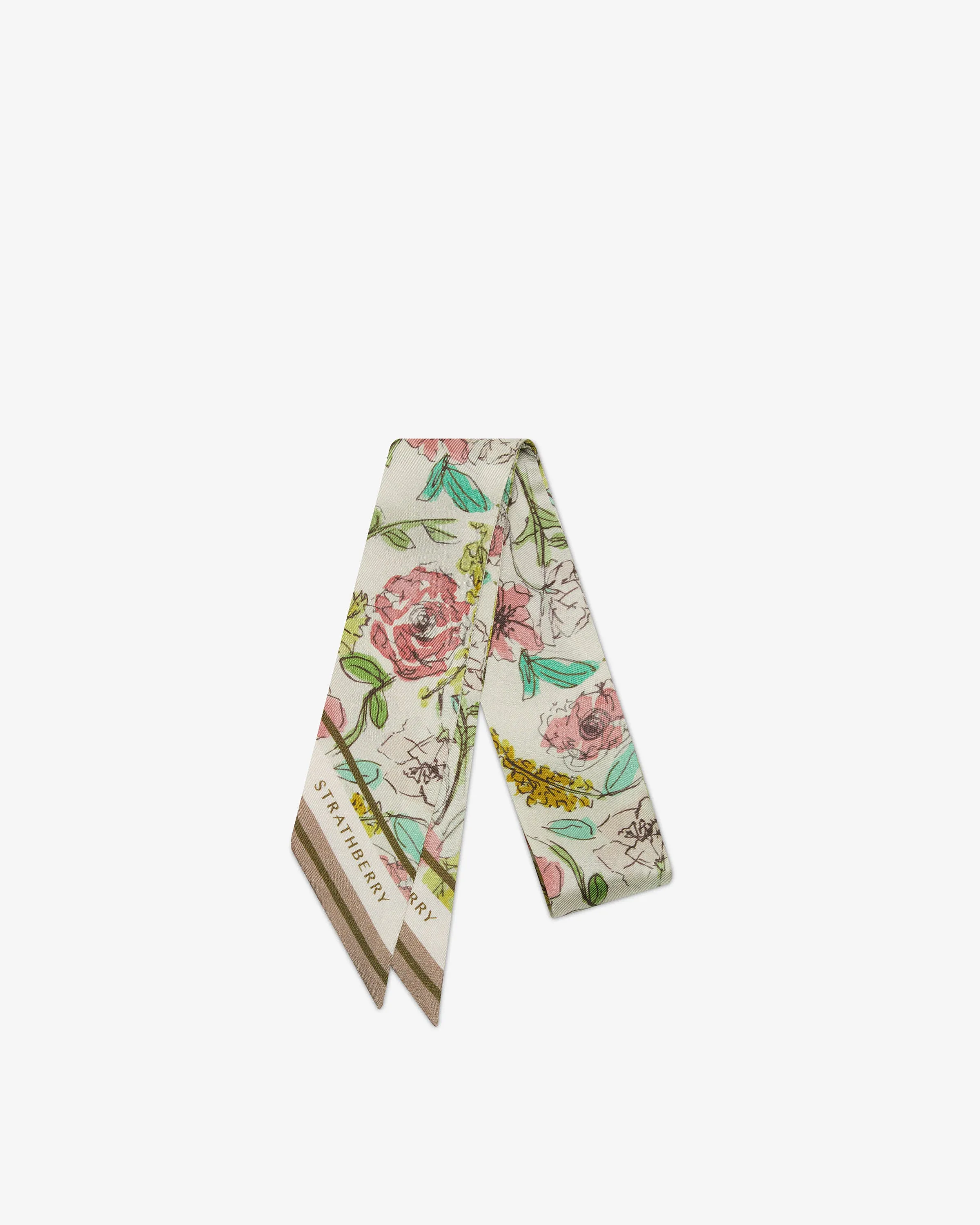 Silk Skinny Scarf - Floral Watercolour Print