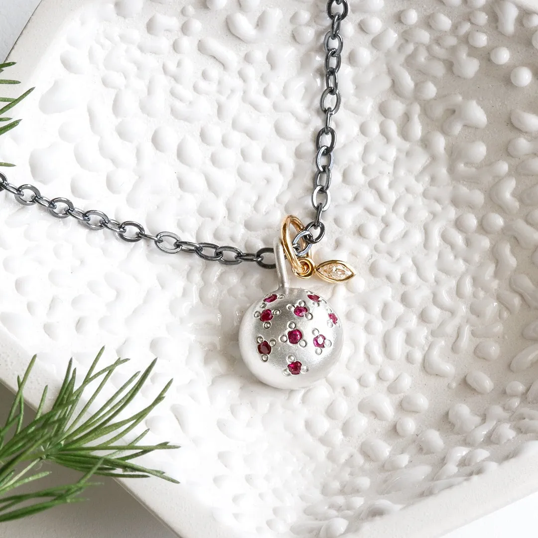 Silver Ruby   Diamond Pebble Necklace