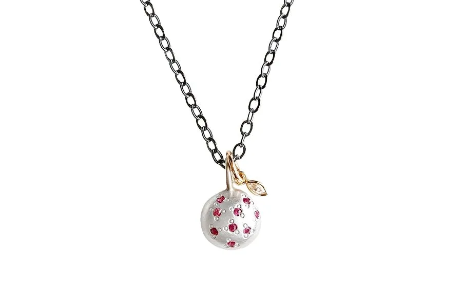 Silver Ruby   Diamond Pebble Necklace