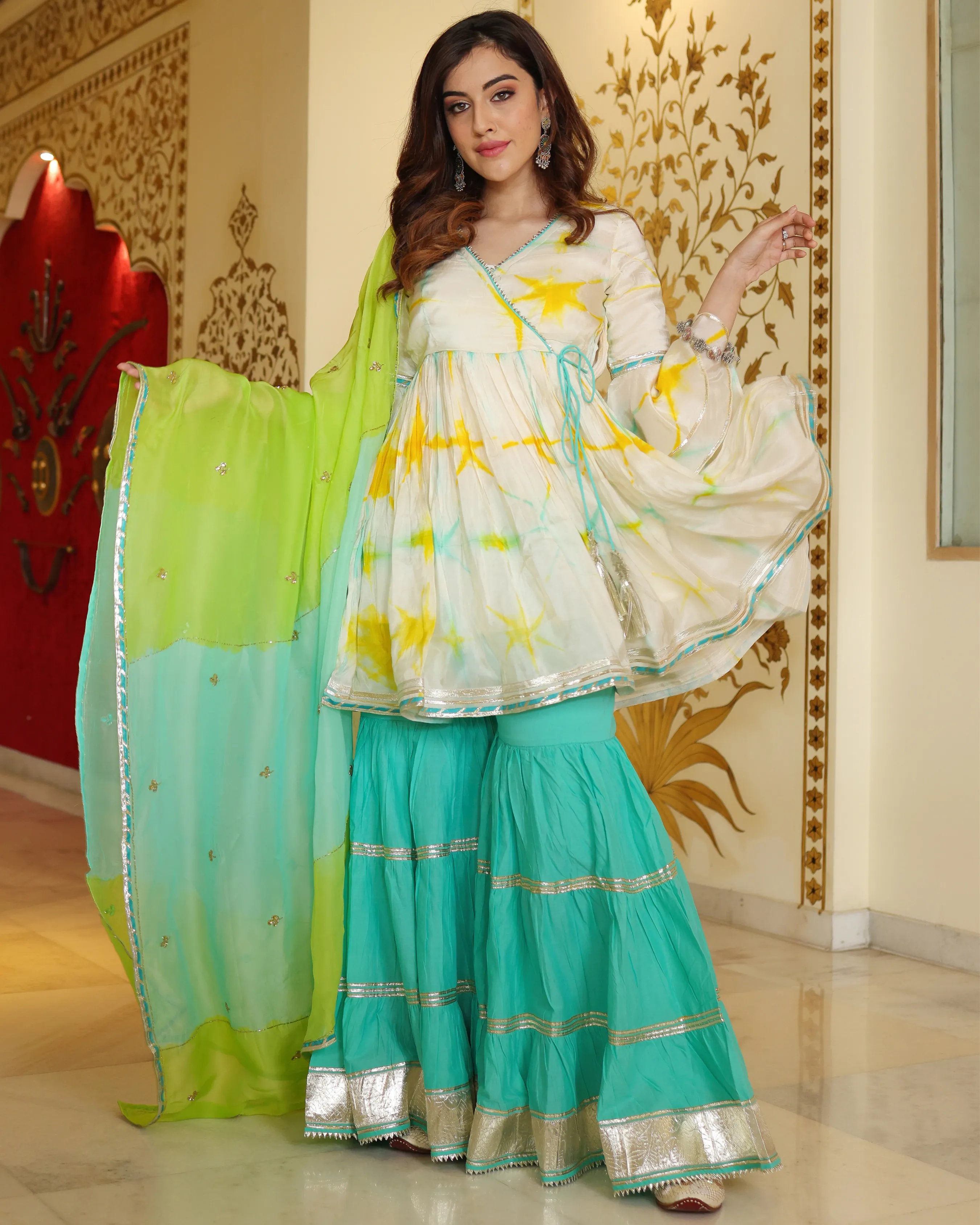 Simply White Tie And Dye Sharara Set