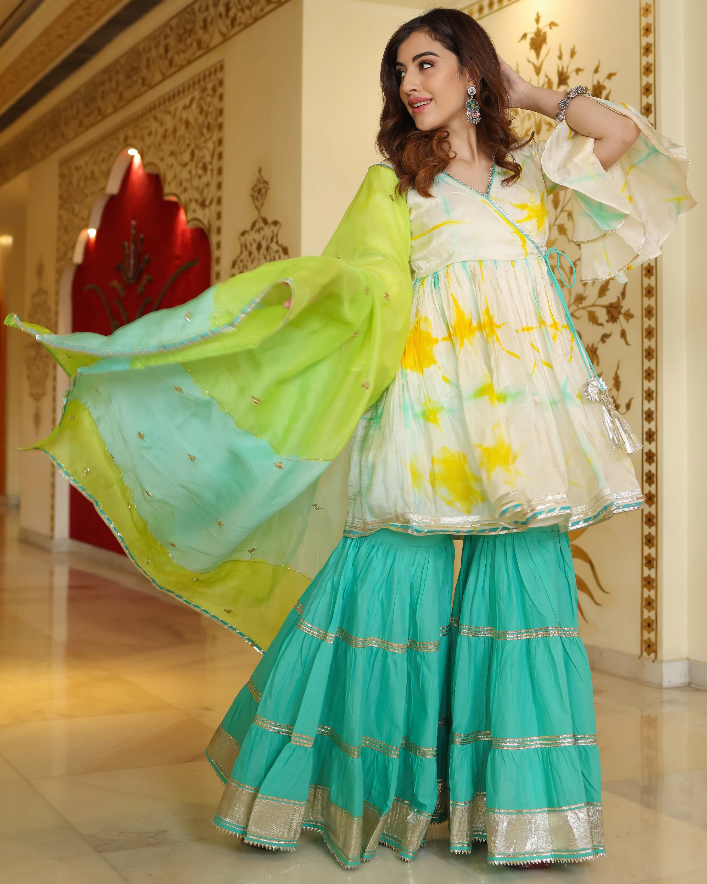 Simply White Tie And Dye Sharara Set