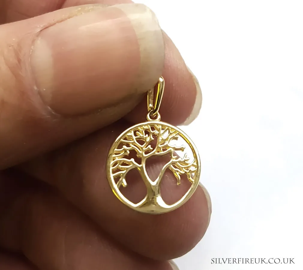 Small Gold Tree Of Life Circle Necklace, 9ct Gold