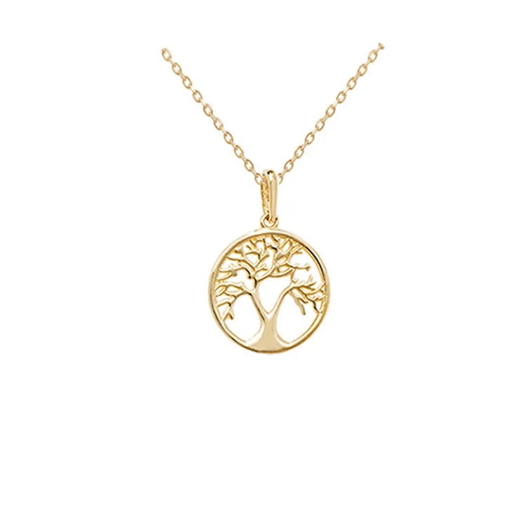 Small Gold Tree Of Life Circle Necklace, 9ct Gold