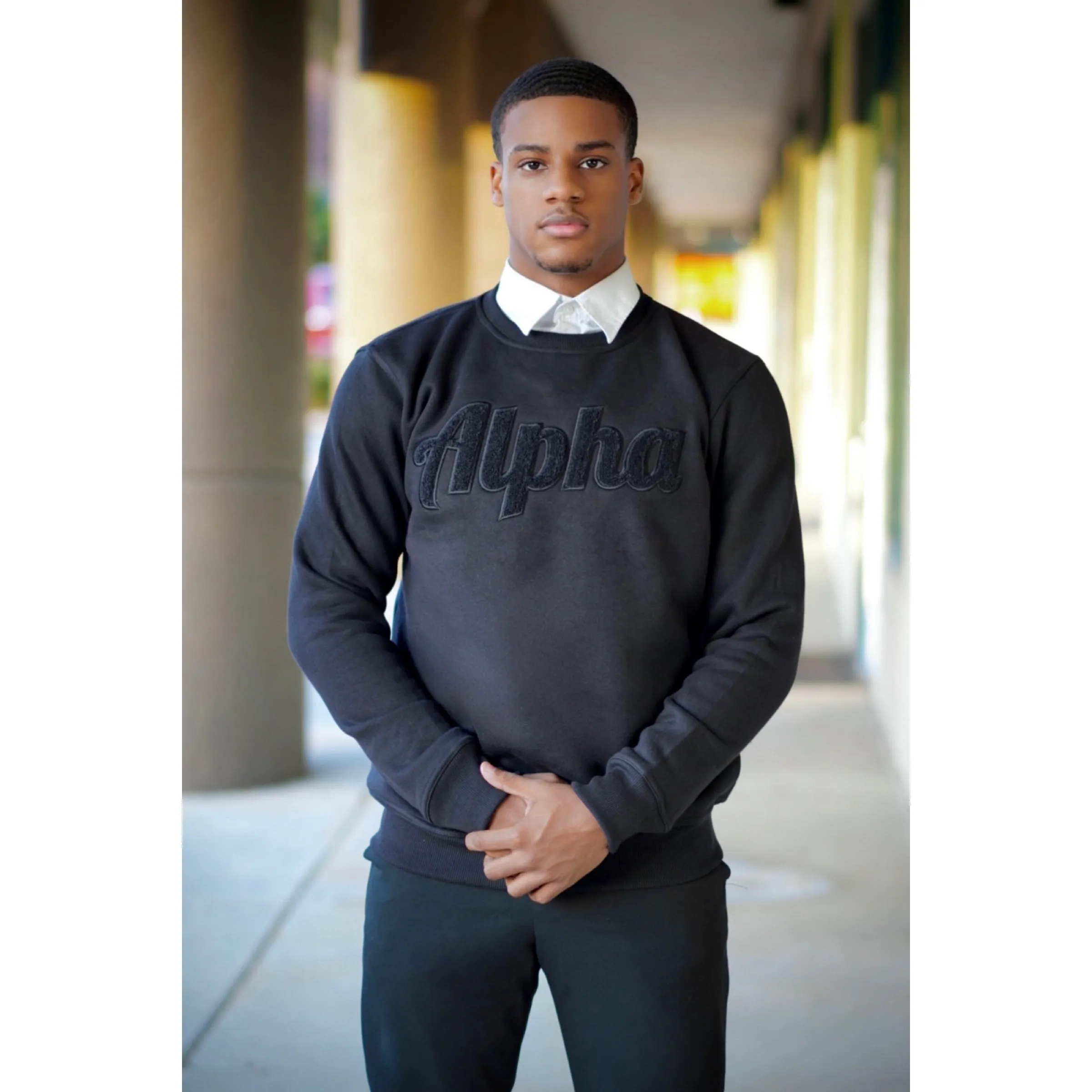 Solid Black Alpha Chenille Sweatshirt