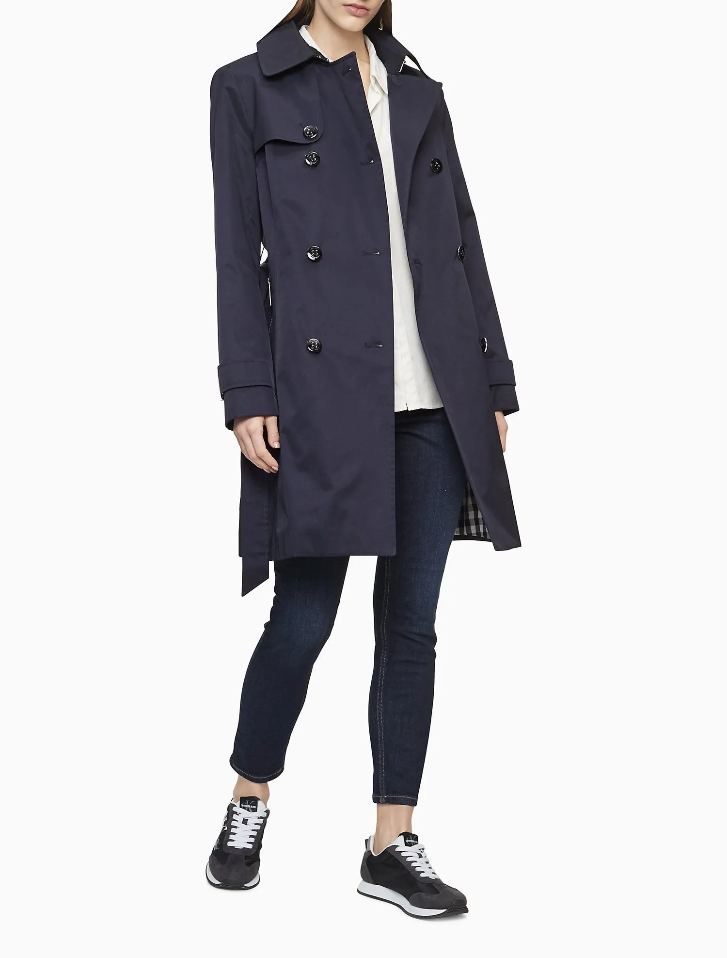 Solid Double Breasted Trench Coat