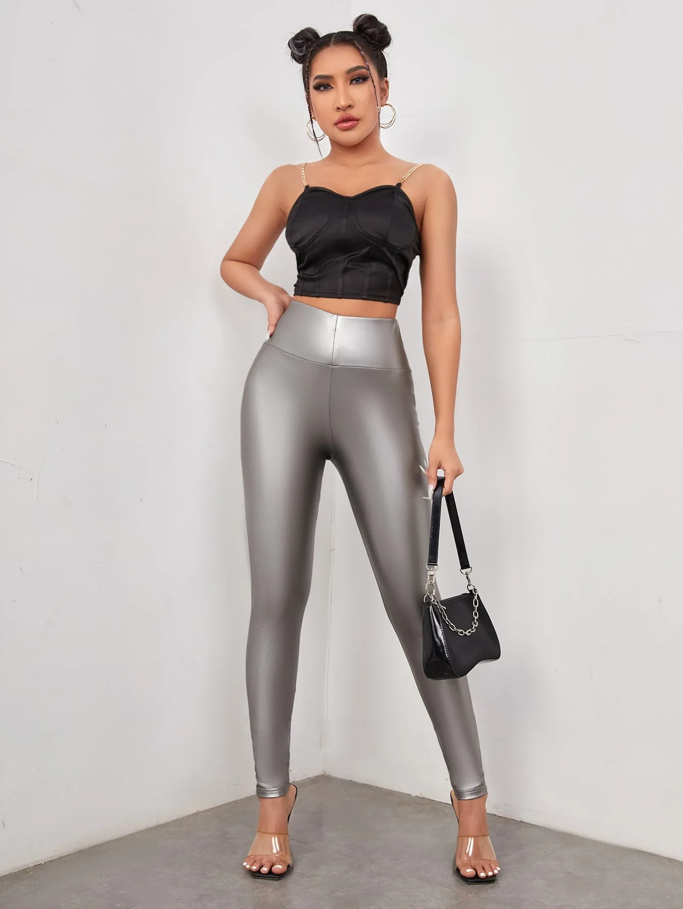 Solid Skinny PU Leather Pants