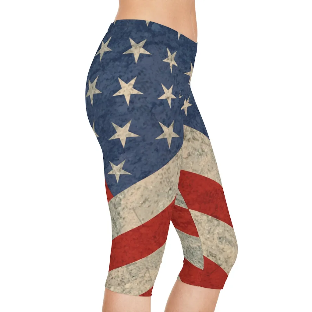 Stars N Stripes Distressed Women's Capri Leggings