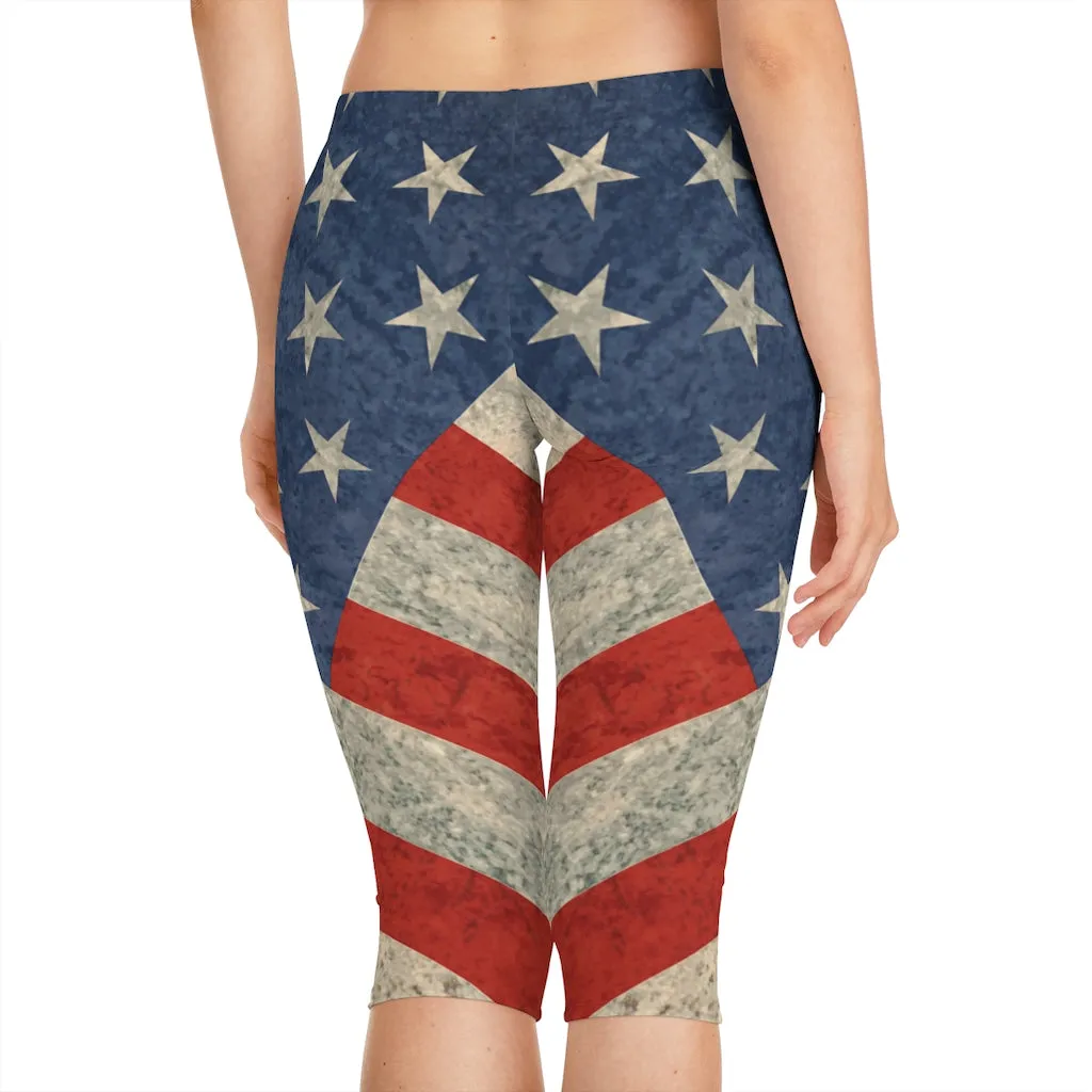 Stars N Stripes Distressed Women's Capri Leggings