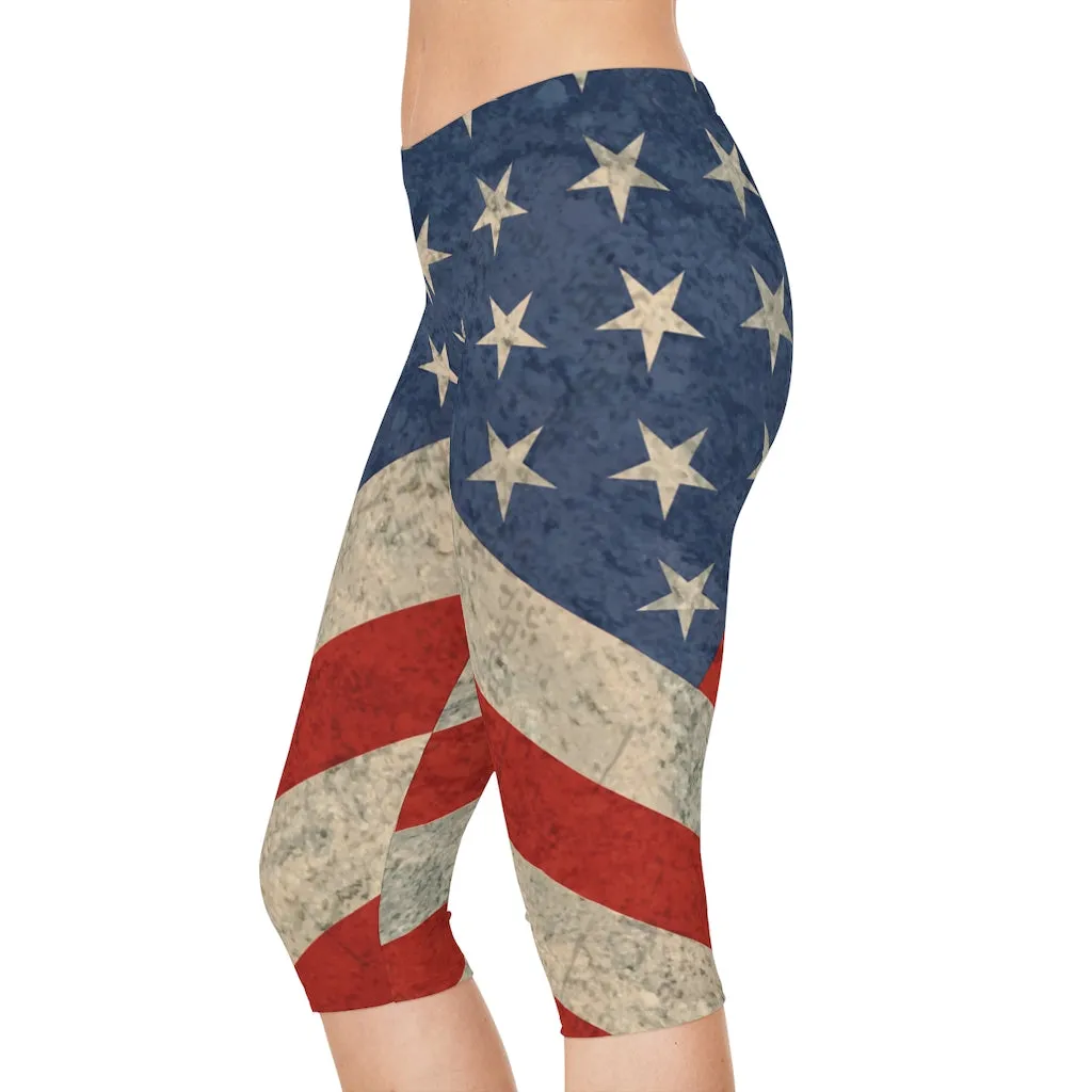 Stars N Stripes Distressed Women's Capri Leggings