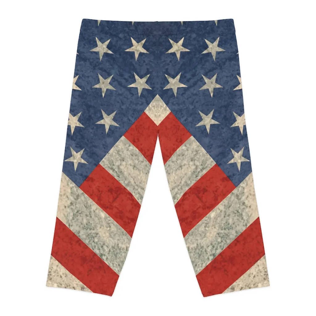 Stars N Stripes Distressed Women's Capri Leggings