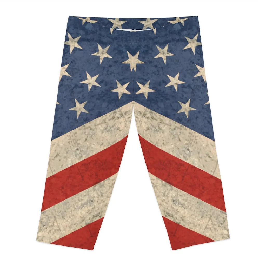 Stars N Stripes Distressed Women's Capri Leggings