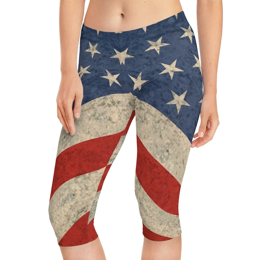 Stars N Stripes Distressed Women's Capri Leggings