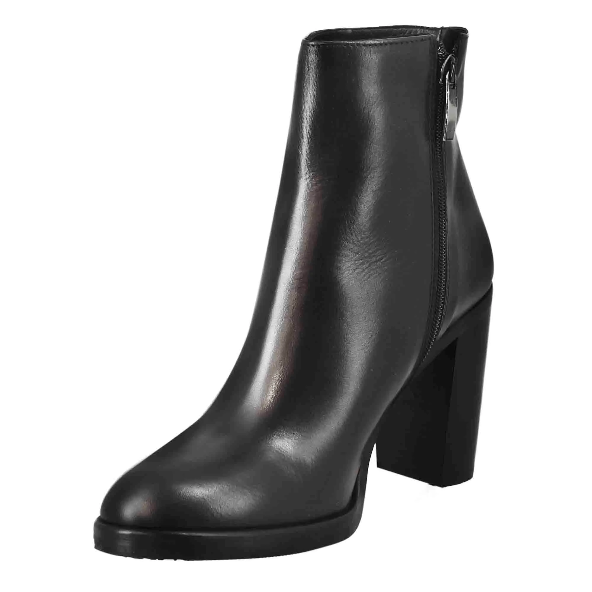 Stivaletto da donna liscio con tacco alto in pelle colore nero