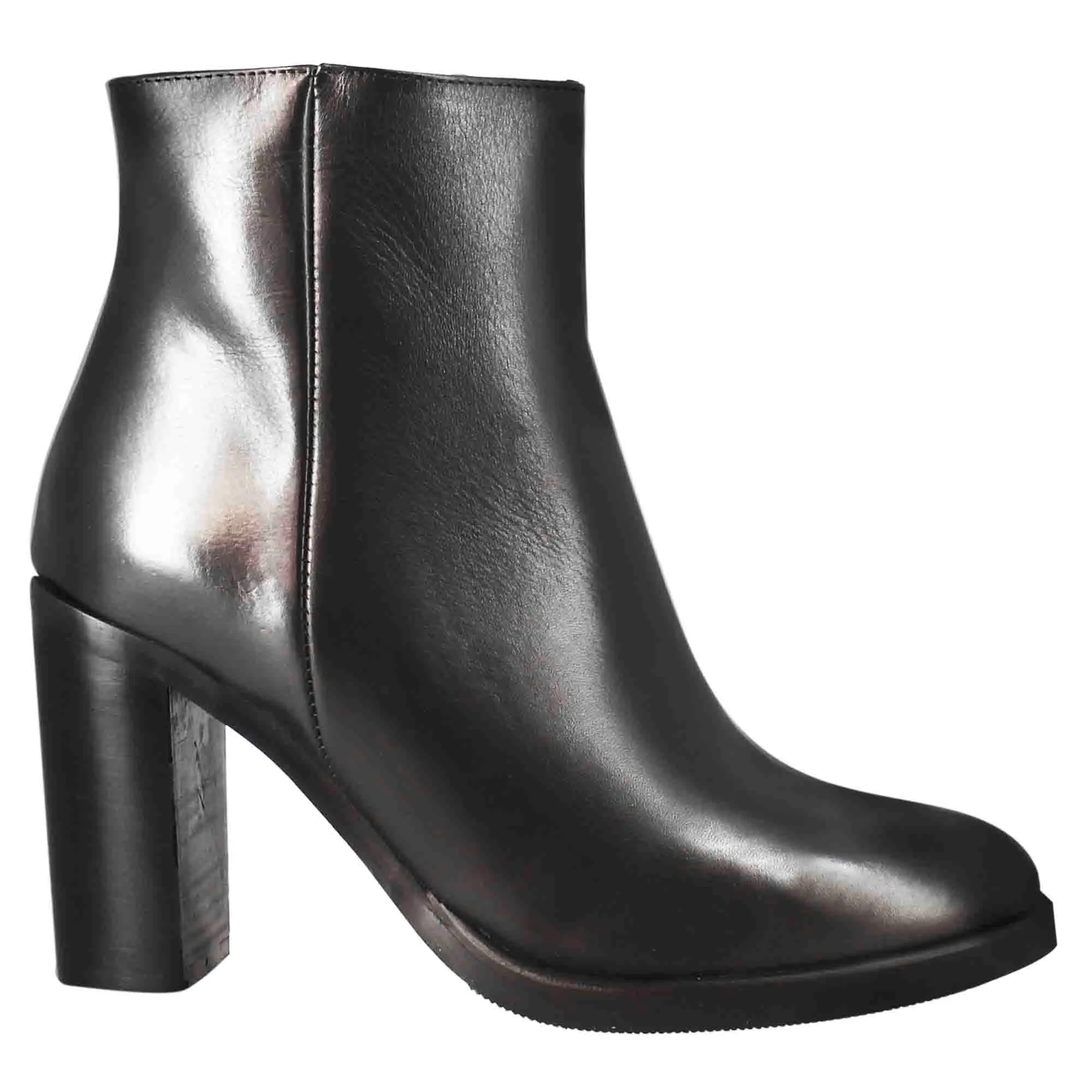 Stivaletto da donna liscio con tacco alto in pelle colore nero