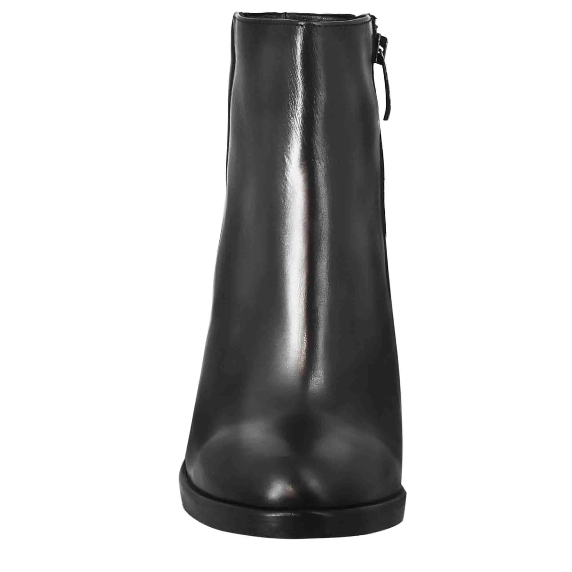 Stivaletto da donna liscio con tacco alto in pelle colore nero