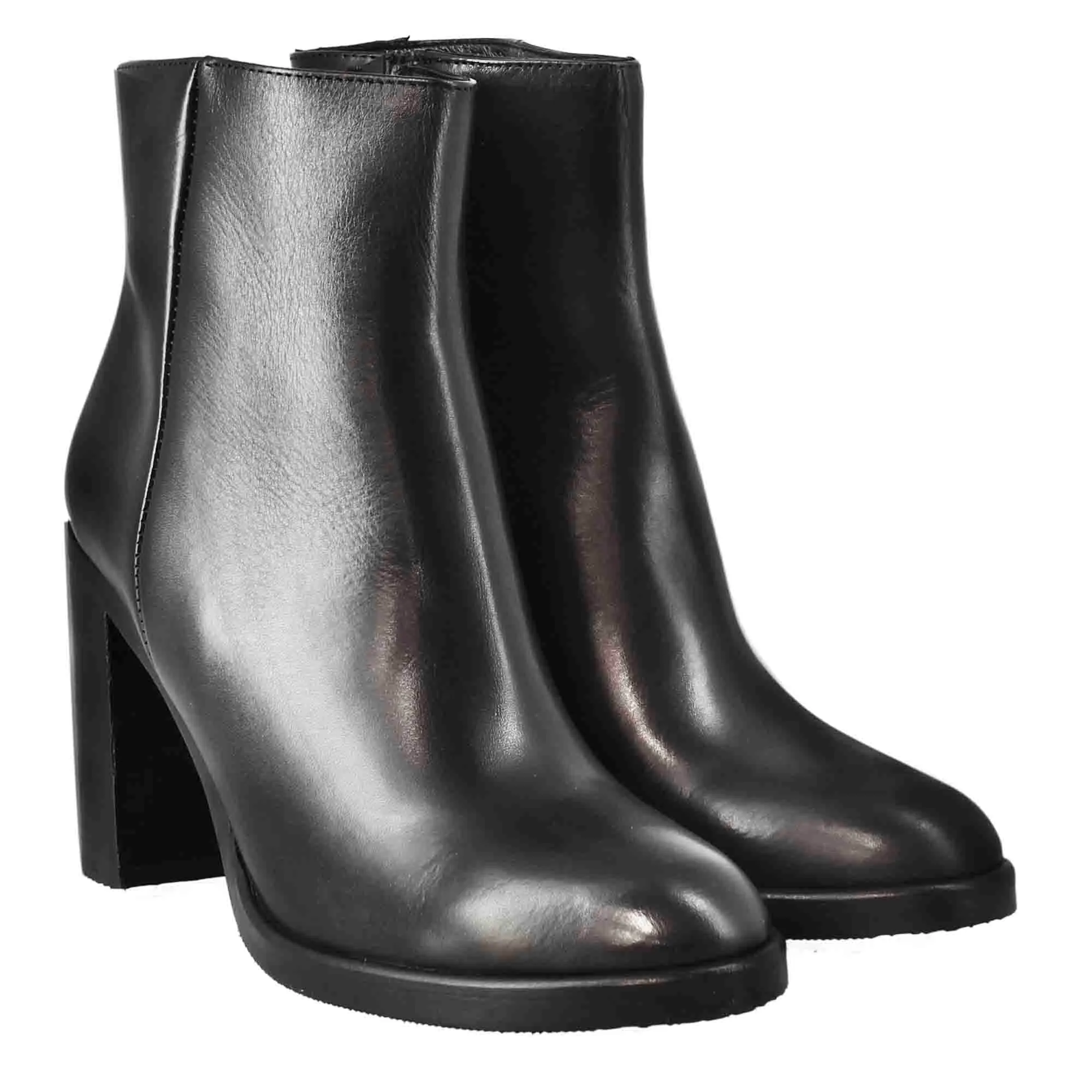 Stivaletto da donna liscio con tacco alto in pelle colore nero