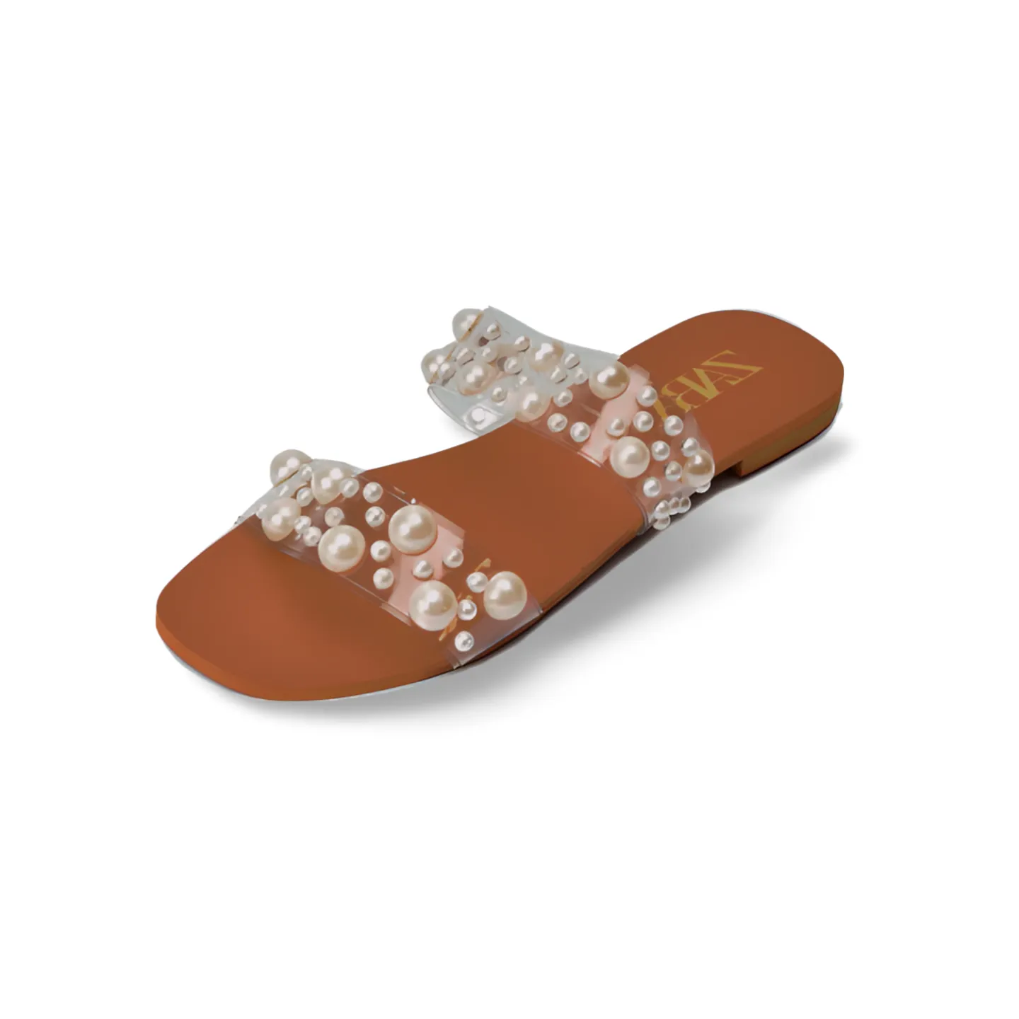 Stylish Pearl Sandal Double Strap Flat Slides for Women -1004