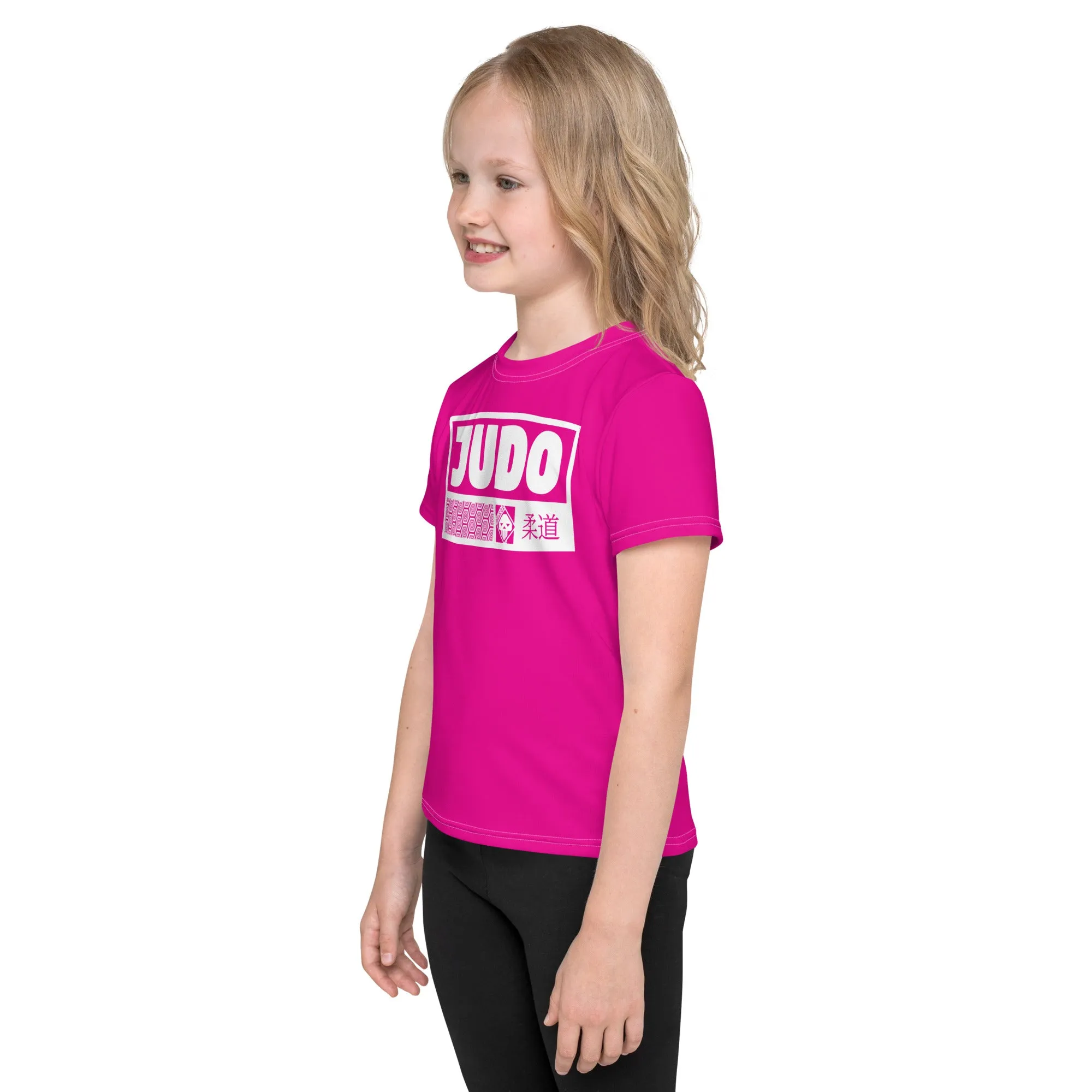 Stylish Performance: Girl's Short Sleeve Judo Rash Guard - Hollywood Cerise