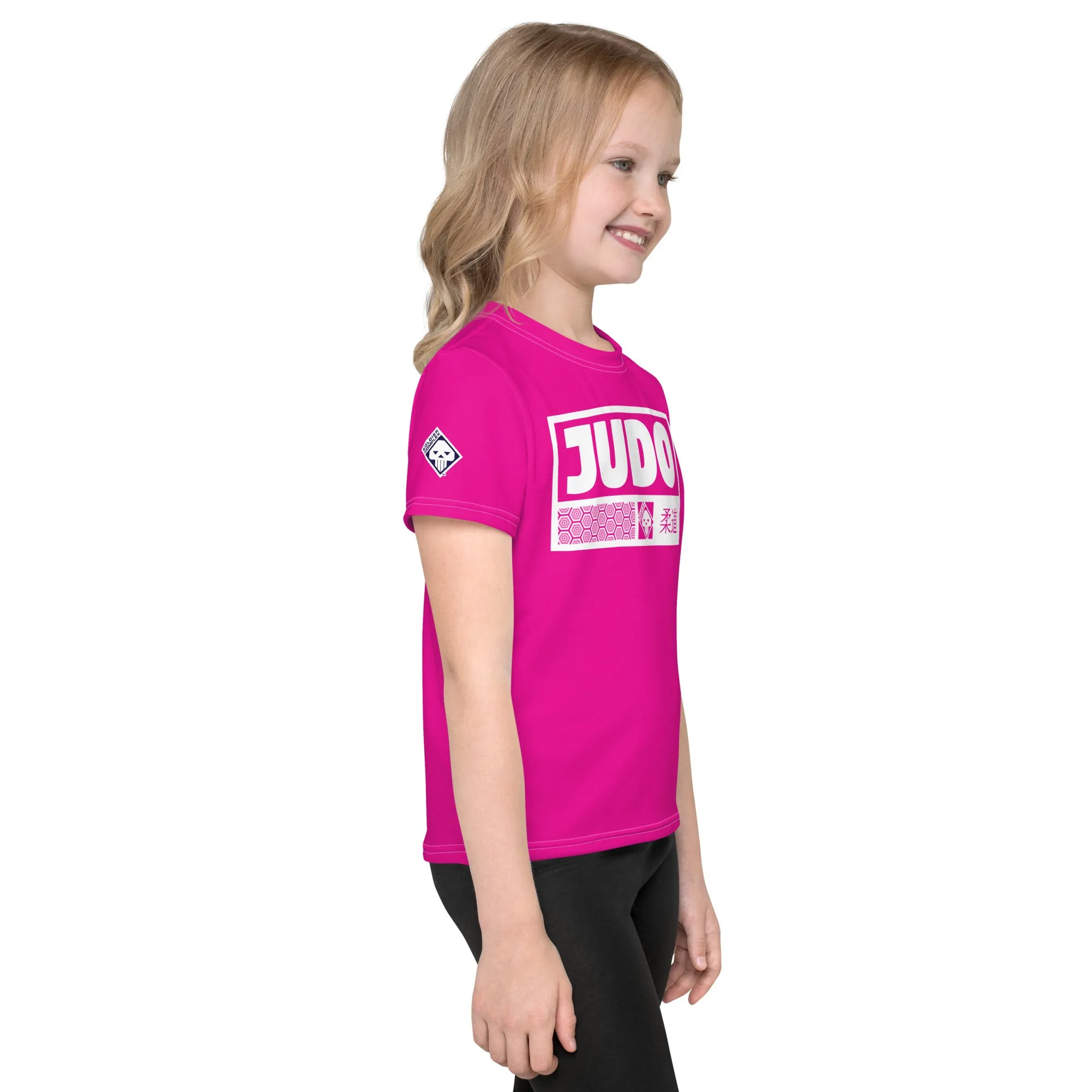 Stylish Performance: Girl's Short Sleeve Judo Rash Guard - Hollywood Cerise