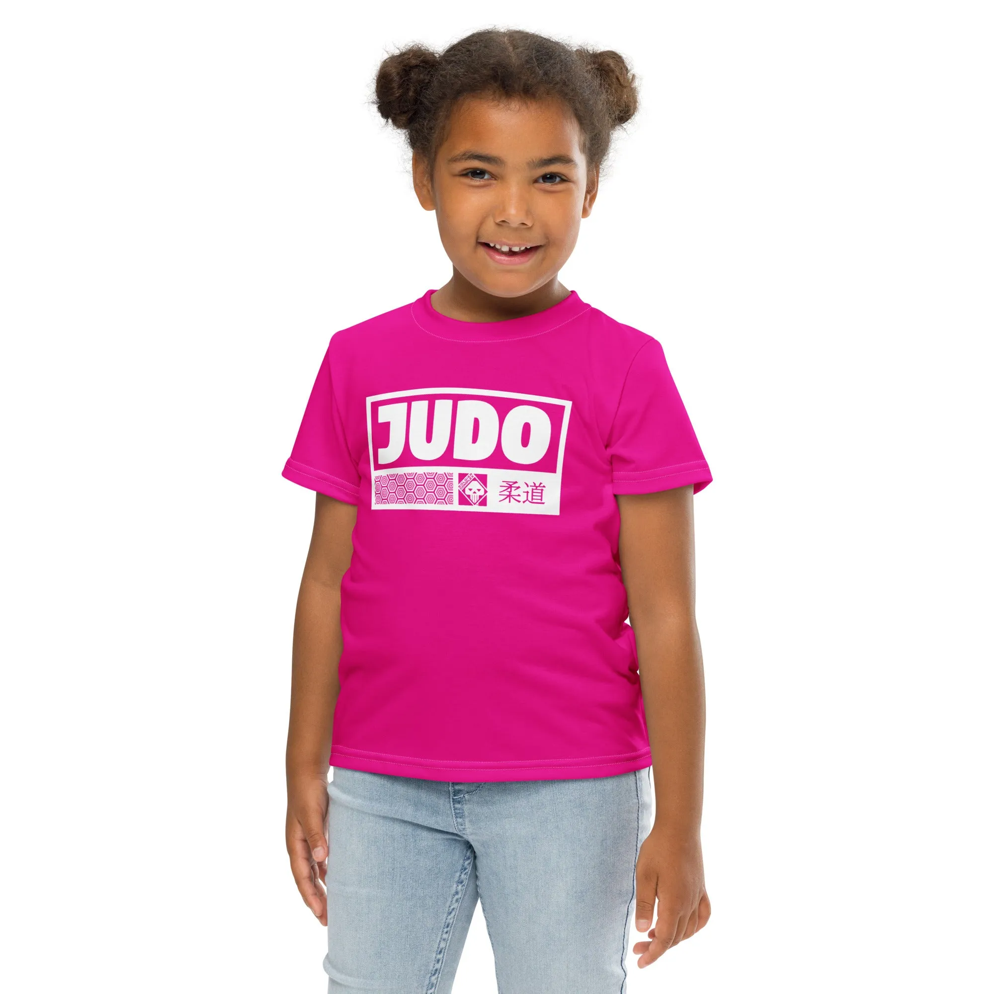 Stylish Performance: Girl's Short Sleeve Judo Rash Guard - Hollywood Cerise