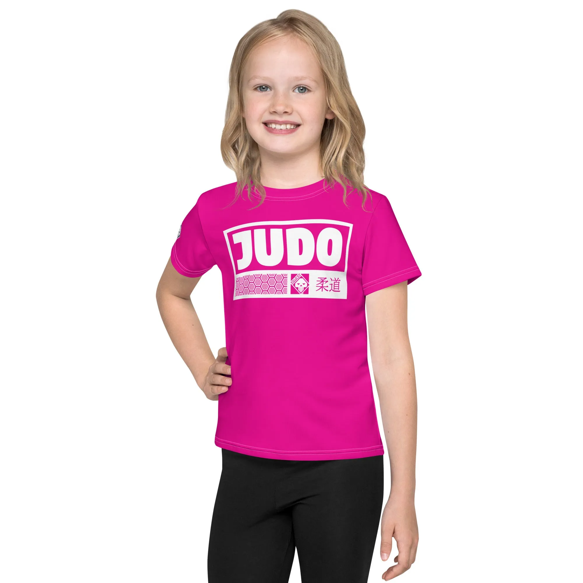 Stylish Performance: Girl's Short Sleeve Judo Rash Guard - Hollywood Cerise