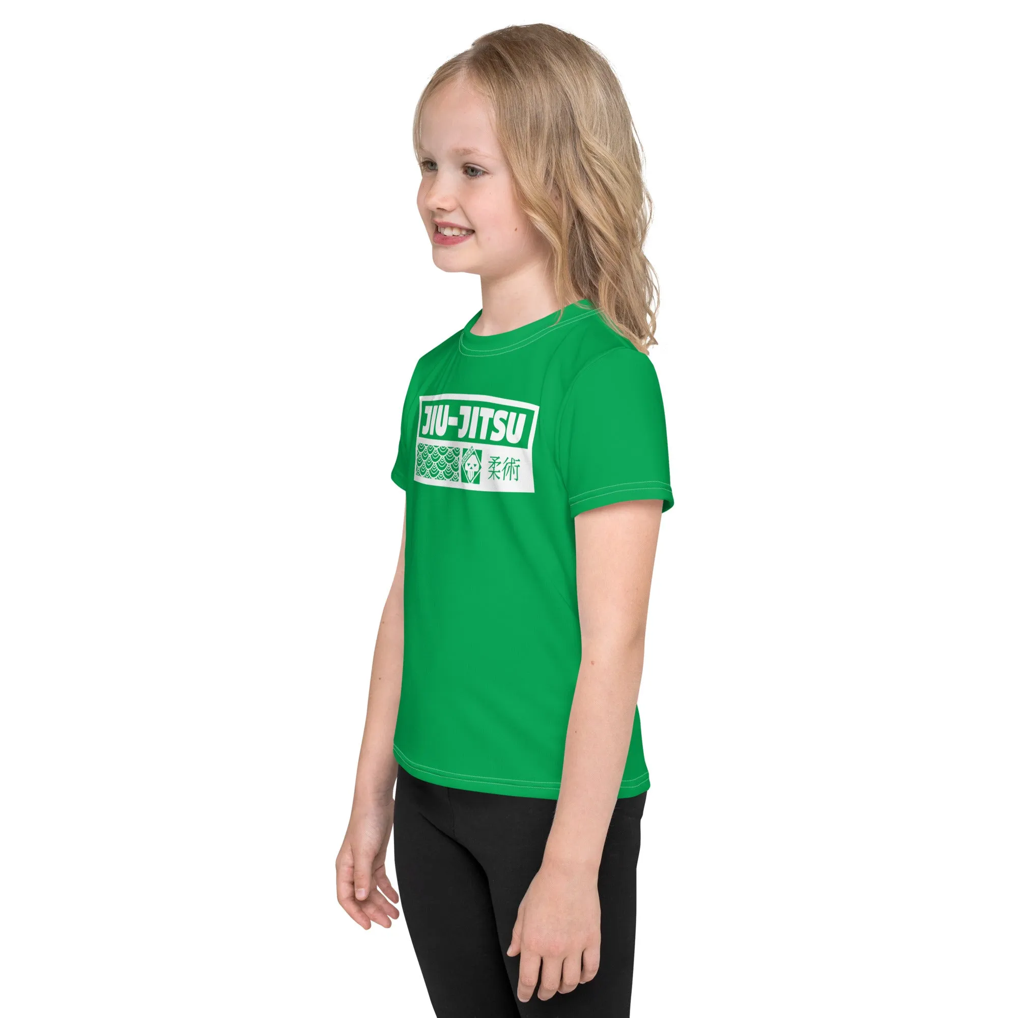 Sun-Safe Style: Girl's Short Sleeve Jiu-Jitsu Rash Guard - Jade