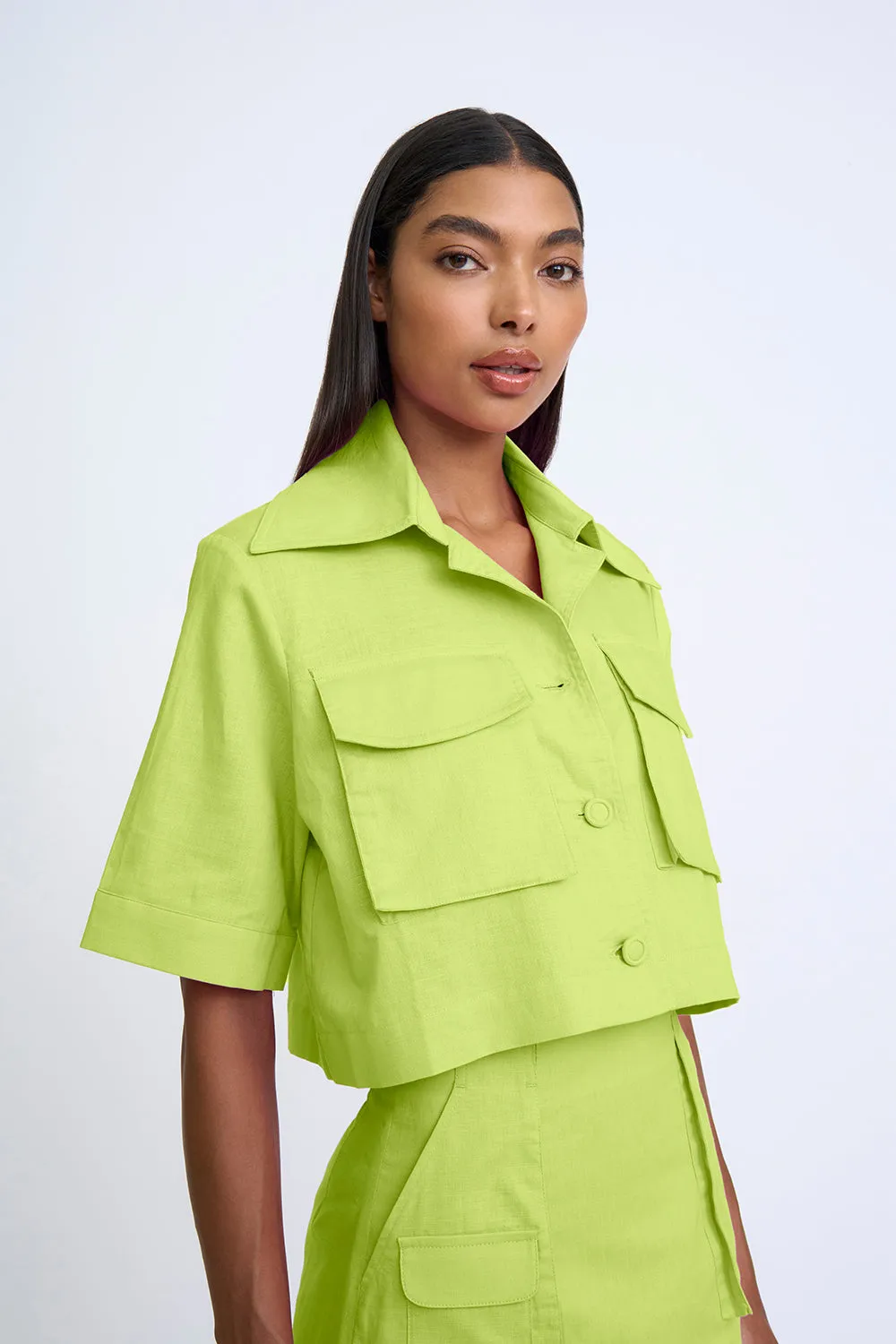 Sunny Lime Pocket Crop Shirt | Final Sale - Sunny Lime