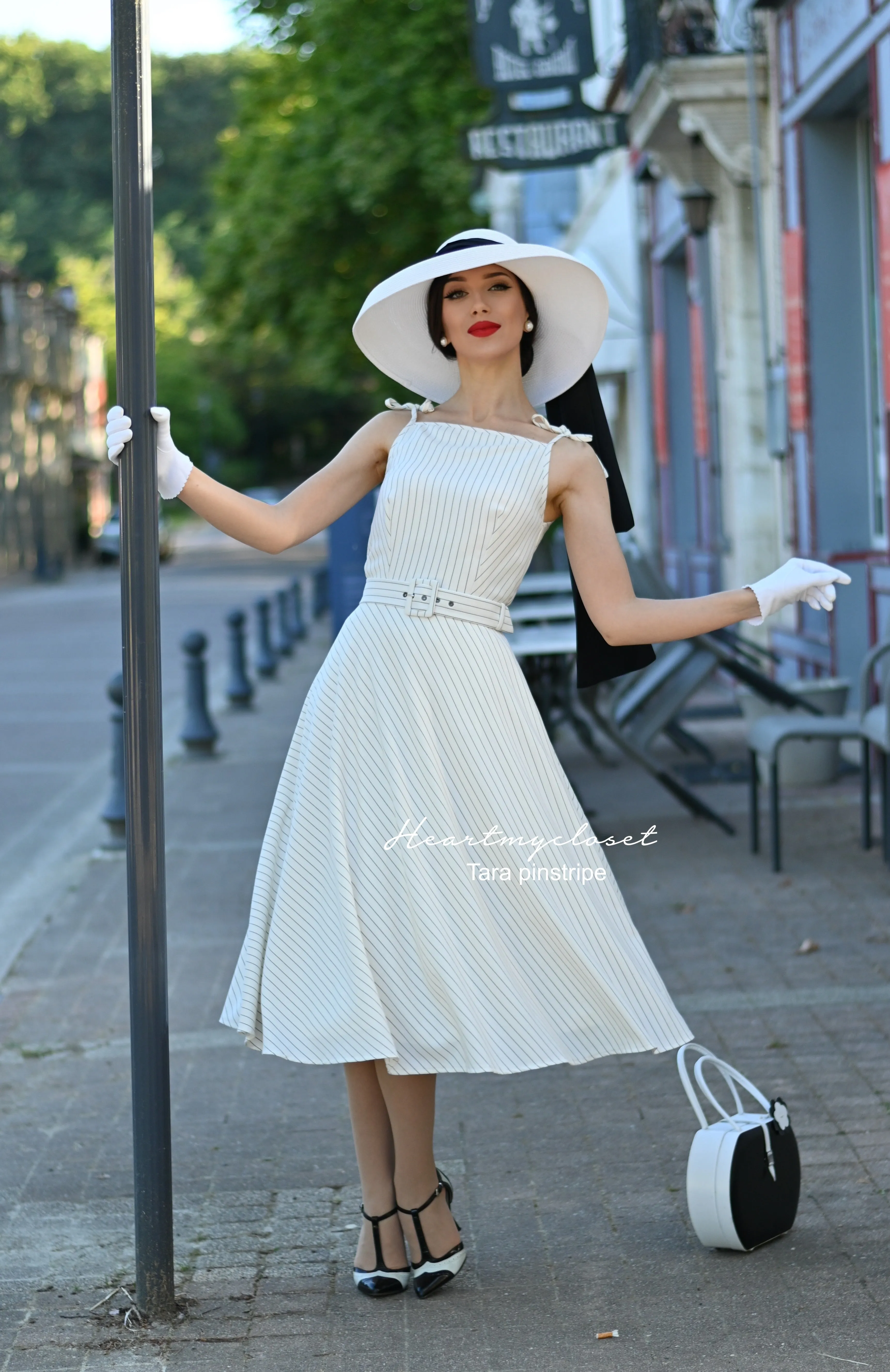 Tara pinstripe - vintage inspired swing dress 1950s