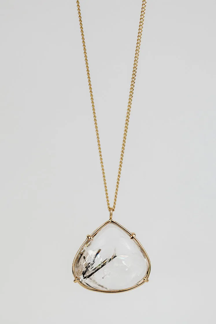 Teardrop Crystal Ball Necklace - Iris Quartz 14k