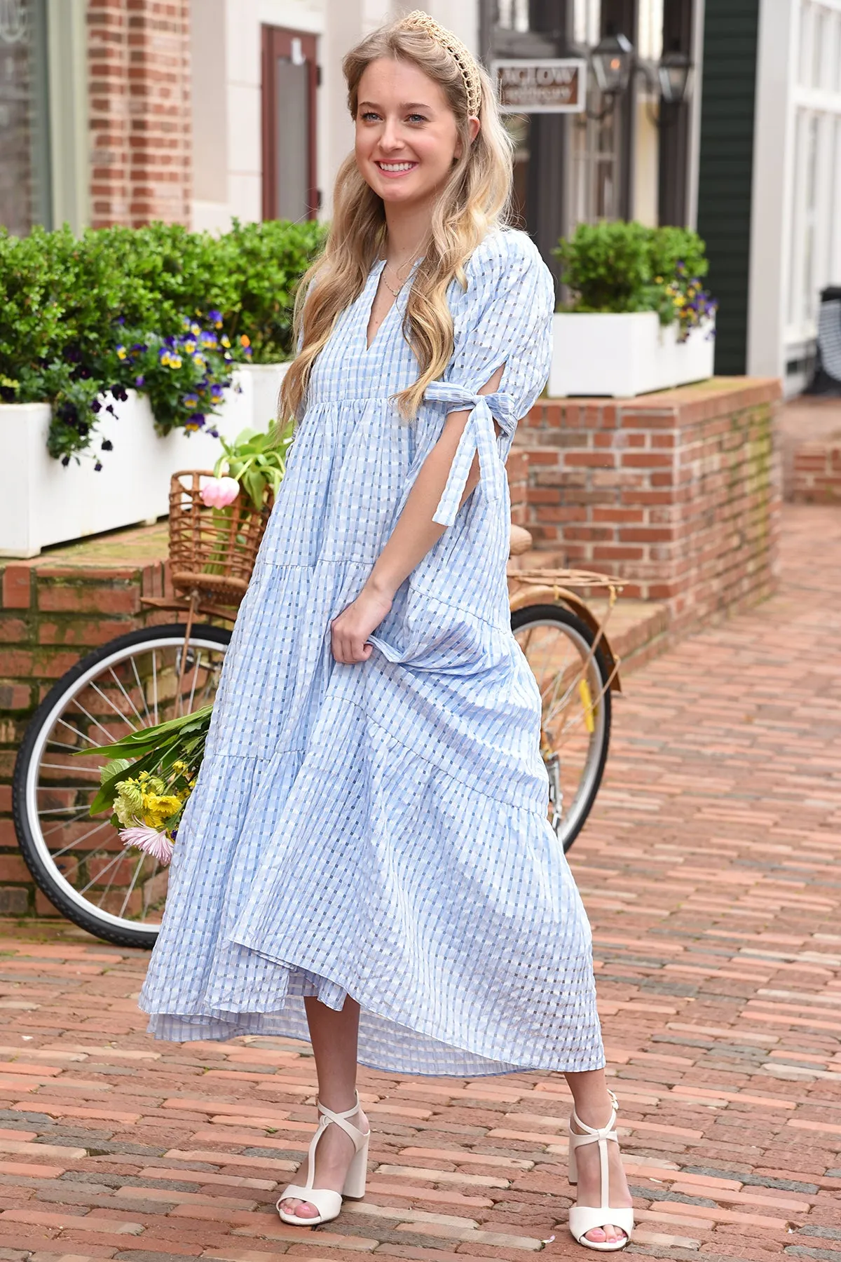 TELL A STORY MIDI DRESS -BLUE