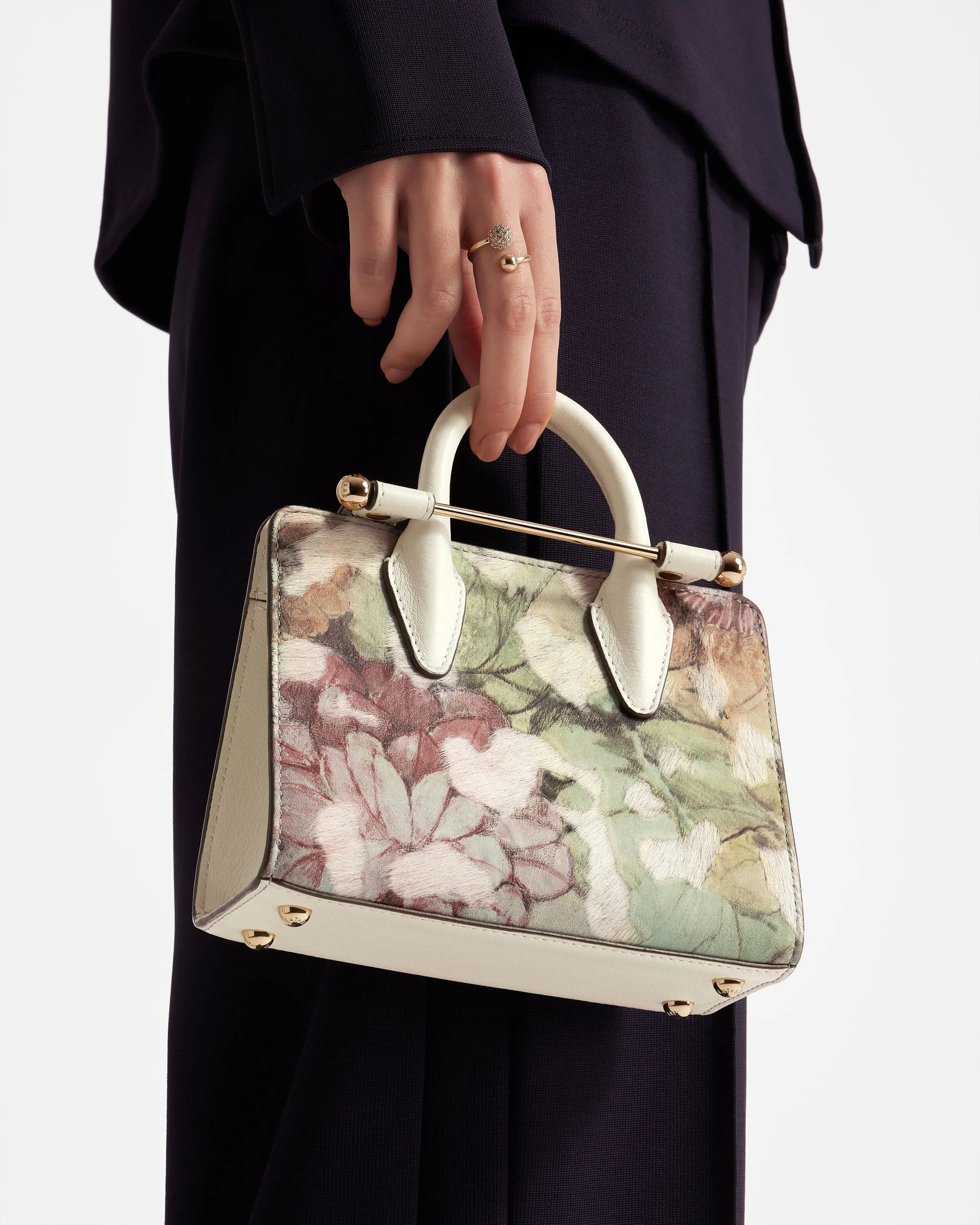 The Strathberry Nano Tote - Textured Floral/Vanilla