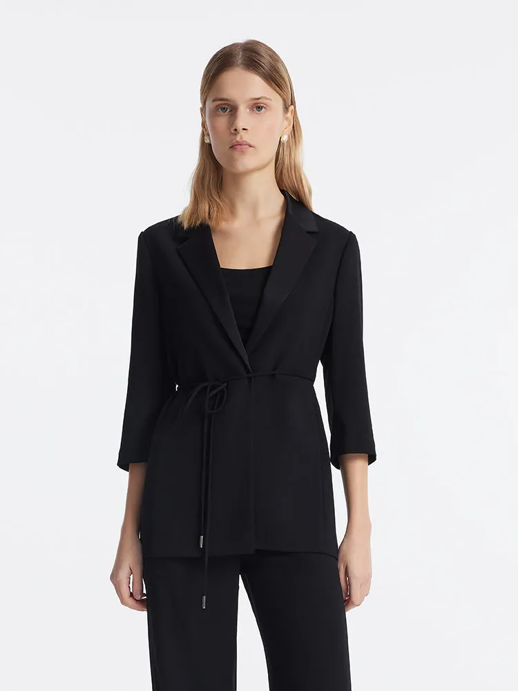 Triacetate 3/4 Sleeves Women Blazer With Rope Belt