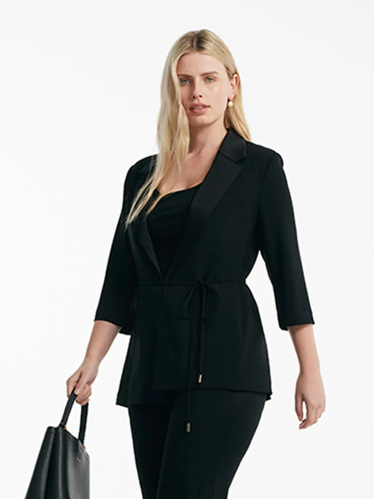 Triacetate 3/4 Sleeves Women Blazer With Rope Belt