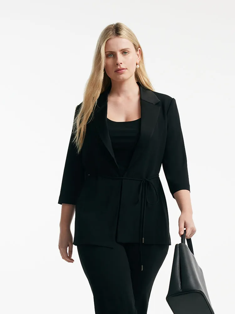 Triacetate 3/4 Sleeves Women Blazer With Rope Belt