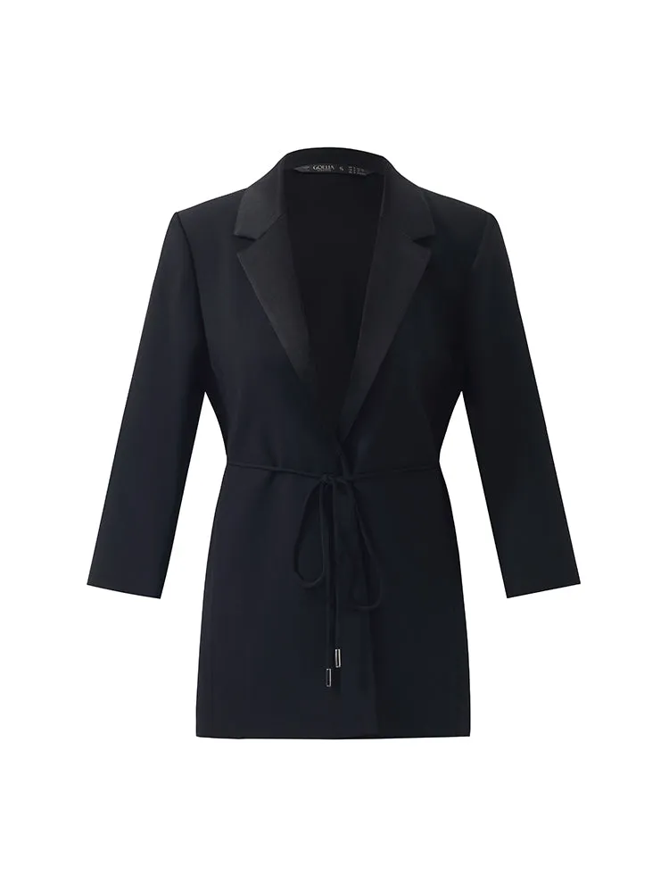 Triacetate 3/4 Sleeves Women Blazer With Rope Belt