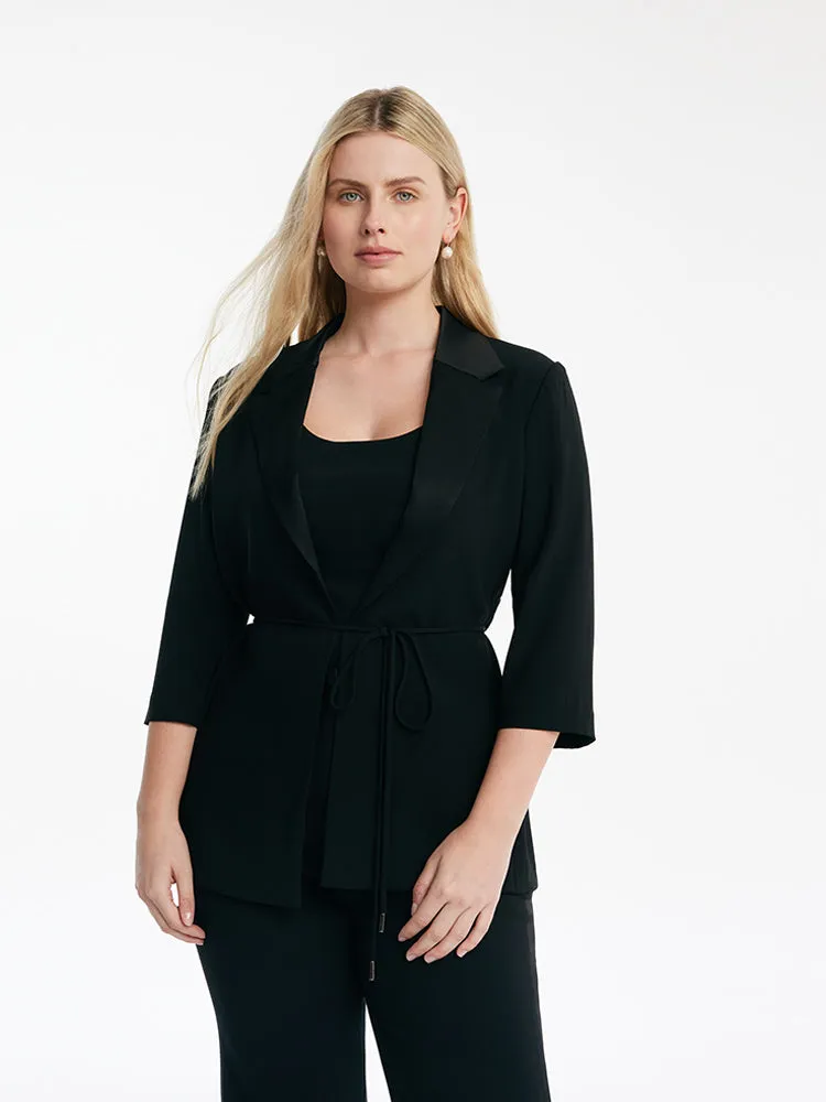 Triacetate 3/4 Sleeves Women Blazer With Rope Belt