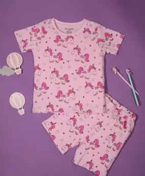 Unicorn Pattern Half Sleeves T-Shirt & Shorts Set