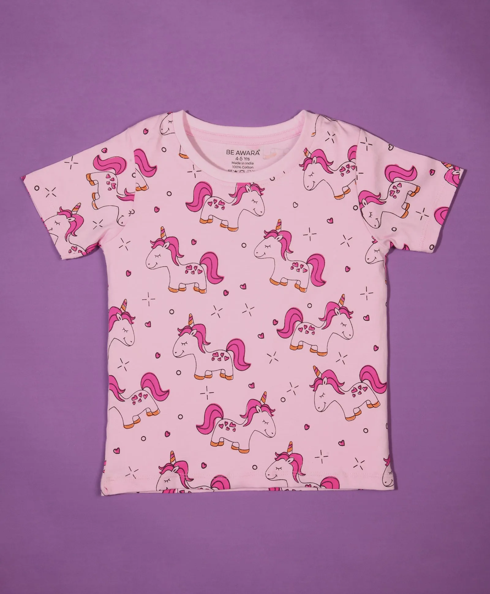 Unicorn Pattern Half Sleeves T-Shirt & Shorts Set