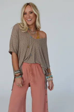 Warm Nights V Neck Top - Mocha Dark