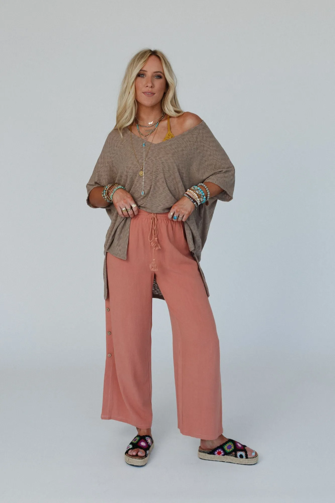 Warm Nights V Neck Top - Mocha Dark