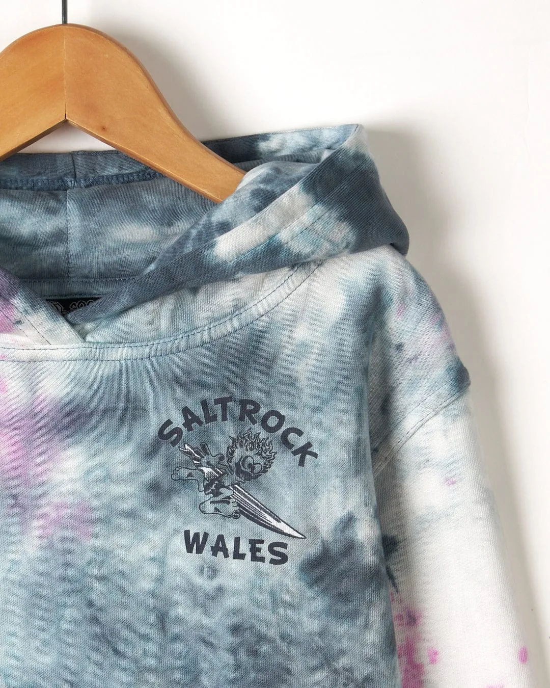 Wave Rider Wales - Kids Tie Dye Pop Hoodie - Pink/Grey