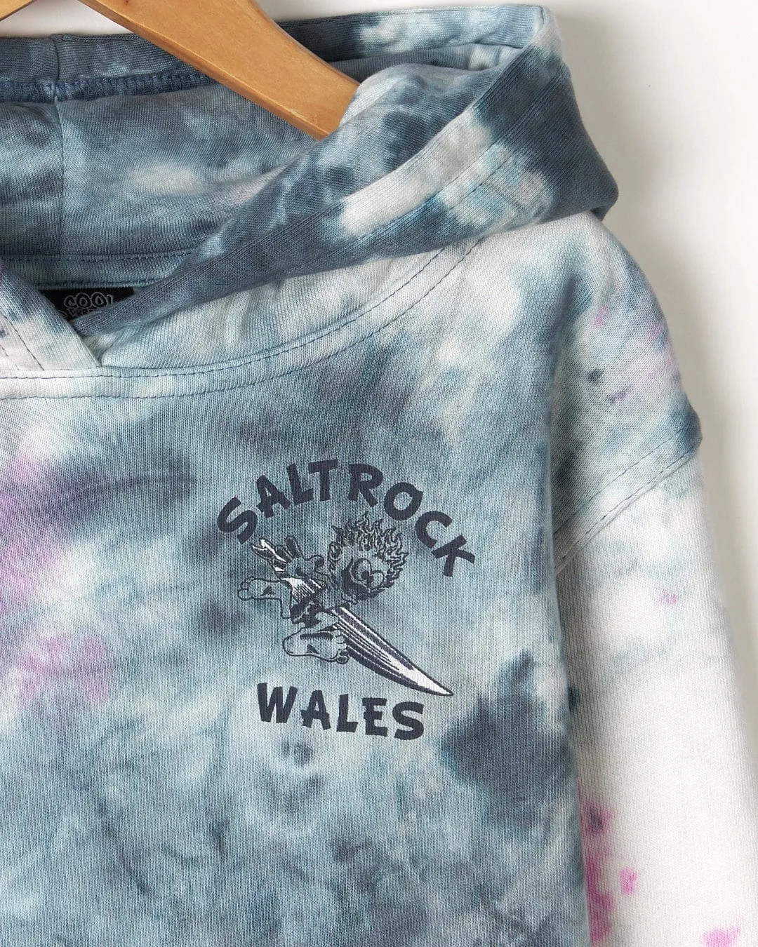 Wave Rider Wales - Kids Tie Dye Pop Hoodie - Pink/Grey